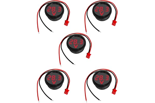 GTIWUNG 5 st mini digital voltmeter DC 2-linje 4-100V mini spänningstestare LED-display omvänd polaritetsskydd och exakt tryckmätning, röd, rund