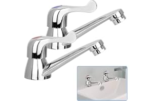 DECARETA 2pcs Bathroom Sink Taps Chrome Plated Copper Body Kitchen Tap Single Lever Basin Taps Hot and Cold Water Kitchen Faucets Water Saving Basin Pillar Taps Single Handle One Hole Twin Taps