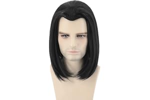Topcosplay Peluca Recta de Color Negra para Hombres Cosplay Peluca para Disfraz de Halloween Carnaval