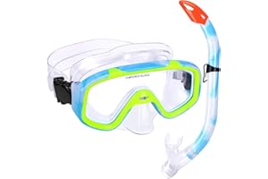 KUYOU Schnorchelset, Kinder Schnorchelset, Taucherbrille mit 180° Panorama Sichtfeld, Tauchmaske, Schnorchelmaske, wasserdichte Schnorchelbrille für Jungen und Mädchen