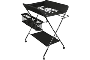GRAEFSTY Table à Langer Pliable et Portable, Table a Langer Pliante Chambre Bébé Réglable en Hauteur (Noir)