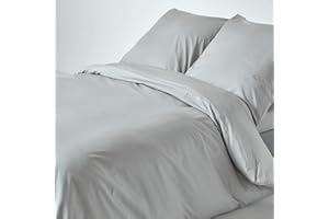 Homescapes 2-teiliges Perkal-Bettwäsche-Set Silbergrau aus 100% ägyptischer Baumwolle, 1 Bettbezug 155x220 cm & 1 Kissenbezug 80x80 cm