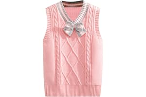JIEGORGE Kids Girls V-Neck Sleeveless Knitted Sweater Vest Cotton Comfortable Jumper Pullover School Uniform Ribbed Knit Waistcoat Tank Tops for Children Clothes