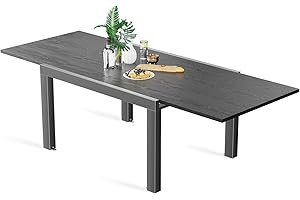 TRIUMPHKEY Tavolo da Giardino Allungabile 130/260 x 80 cm, in Alluminio Allungabile per 6 Fino a 10 Persone, Impermeabile e Antiruggine, Tavolo da Pranzo per Esterni,Grigio