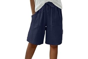 HAOLEI Bermuda Shorts for Women UK Sale Clearance Knee Length Elasticated Waist Casual Loose Wide Leg Baggy Vacation Summer Beach Shorts