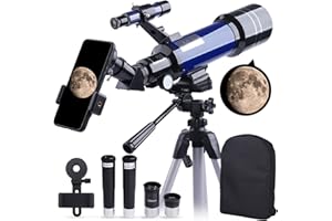 HUTACT Telescope, 70mm HD Refractor 16X-200X Telescope for Kids and Astronomy Beginners, 400mm Length Adults Astronomical Telescope with Tripod, Backpack, Phone Adapter Green