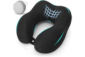 Petgulu Nackenkissen Flugzeug, Reisekissen Auto aus Memory Foam mit Aufbewahrungsbox, Nackenhörnchen für Reisen, Camping, Büro und Haus(Schwarz)