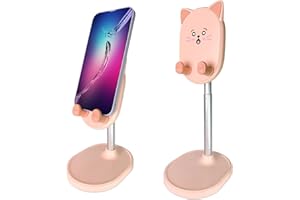 PUJUDODA Kawaii Chat Support Telephone,Adorable Porte Téléphone,Support Téléphone Bureau à Angle Réglable,Support ipad à Hauteur Réglable,Support Tablette Bureau pour iPhone/Android/iPads