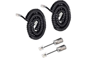 Uvital Telephone Handset Cord Detanglers, 2 Pack Landline Handset Cord Cable 3M Uncoiled(0.6M Coiled) and 2 Pack Anti-Tangle Untangler 360 Degree Rotating Swivel Cords(Black)