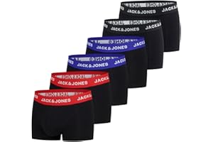 JACK & JONES Bokserki męskie, zestaw 6 sztuk, basic, bokserki, bielizna retro, bawełna, czarne, czerwone, zielone, niebieskie, szare, S, M, L, XL, XXL, 3XL