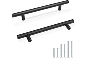 Probrico 10 x Black T Bar Handle Pull Stainless Steel Kitchen Cupboard Cabinet Handle 128mm Hole Centres/192mm for Wardrobe Door Handle