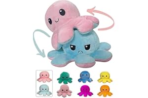 QXNDXQ Peluche Poulpe, Peluche Pieuvre Mood, Poulpe Peluche Reversible, Jouets en Peluche De Poulpe Mignons, Cadeaux de Jouets Créatifs (Bleu Clair & Rose Clair)