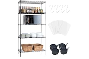 Forthcan Scaffalatura a 5 ripiani, su rotelle, con Pannelli PP, in Metallo Regolabile in Altezza,Salvaspazio,Portaoggetti a 5 Ripian,Scaffale da Soggiorno e Cucina, Nero