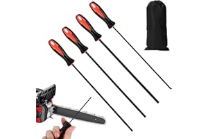 XUIIOSOOKP 4 PcsChainsaw Files, Round Chain Saw Sharpener Tool, Professional Chainsaw Sharpener Files, Chainsaw Chain Sharpening File with Non-Slip Handle, 3.2mm/4.0mm/4.8mm/5.5mm, with Storage Bag