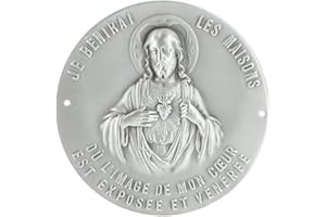 PALAIS DU ROSAIRE Placa de puerta Sagrado Corazón 70 mm de latón plateado, aluminio