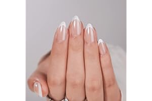 ‎BTARTBOX French Tip Press On Nails - BTArtbox White Almond Medium Reusable Stick On Nails in 15 Sizes - 30 Soft Gel Fake Nail Kit for Women Gift, Classic