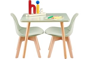 ‎LUXNOOK LuxNook Kindertisch mit 2 Stühlen, Kindersitzgruppe, aus FSC nachhaltigem massivem Buchenholz, 1 bis 6 Jahre Kinder, Kindermöbel für Kinderzimmer, Kindergärten, grün
