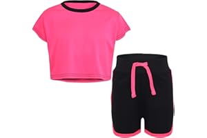 A2Z 4 Kids Bambine Top Corto Completo Di Pantaloncini Colori A Contrasto Maniche Corte T Shirt Estate Completo 2 Pezzi Abbigliamento Sportivo Leggero Comodo Corsa Allenamento 5-13 Anni