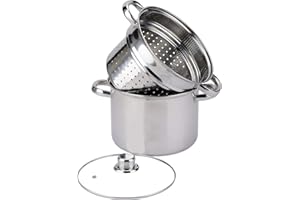Baumalu, Cuiseur à Pâtes INOX 29,5 x 21,5 x 24,5 cm en Acier Inoxydable, Couvercle en Verre, Triple Fond Diffuseur, Compatible Tous Feux et Induction, Ustensile de Cuisine de Haute Qualité