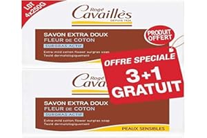 Rogé Cavaillès Savon Extra Doux Fleur de Coton Lot de 3 x 250 g + 1 Gratuit