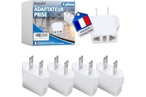 NEDIT 4 x Adaptateur Prise USA/Canada/Japon/Mexique/Thailande - Très Utile pour Voyager - Adaptateur Facile A Transporter - Design Compact et Léger (Blanc)