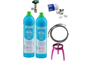 M SHOP ITALIA Kit reparación recarga frigorífico congelador con 2 R600a de 420 g + grifo salida 1/4" M + tubo con premispillo + válvula perforadora para tubo de cobre