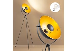 ‎HOME SWEET HOME COLLECTION Home Sweet Home Stehleuchte im Industriestil, schwarz-gold | Flexibler Lampenschirm aus Metall, 148cm | Mit LED-Lichtquelle & Fußschalter | Deko Wohnzimmerlampen, Retro-Stehlampen