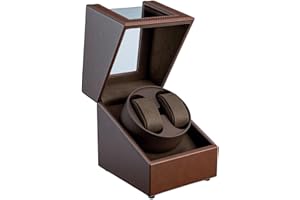 Tolesum Boîtes de Remontoir de Montre pour 2 Montres Automatiques Double Montre, Vitrine en Cuir Acrylique, Rotation Silencieuse, 2 Modes De Rotation, USB Type-C, PU Boîte de Présentation - Marron