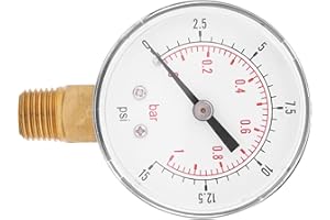 Hilitand Low Pressure Gauge, Utility Pressure Gauge For Fuel Air Oil Or Water 0-15psi/0-1bar BSPT Bottom Mount (0-1 bar/0-15psi 1/4 BSPT)