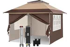 CROWN SHADES 4m x 4m Pop Up Gazebo with 4 Removable Side Panels, Double Roof Pop Up Party Canopy, Height-Adjustable Metal Frame Garden Shelter for Patio & Outdoor Events, Includes Carry Bag, Waterproof, UV-Resista