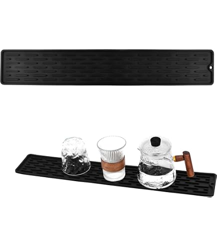 Tapis Égouttoir Silicone étroit Antidérapant - 55 X 8,8 Cm, Idéal Cuisine Petite Surface, Noir Rayé