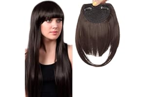 SEGO Flequillo Postizo de Pelo Sintético Se Ve Natural [Castaño Oscuro] Extensiones de Cabello Clip Una Pieza Postizos Pelucas (20cm,30g)