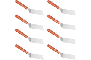 HEIYUET 8 stycken grillspatelset av rostfritt stål, plancha spatel med trähandtag, grillspade för smash hamburgare, teppanyaki, pizzaspackel, 25 x 6,5 cm