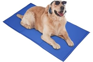 HAPPY HACHI Dog Cooling Mat, Durable Self Cooling Pet Ice Pad, Non-toxic Gel Cool Bed Cushions Sleeping Mattress for People Pets Crate Kennel, Cool Down in Hot Summer (L 90x50cm, Blue)
