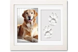 PewinGo Pet Memorial Frame for Dogs and Cats,Pet Paw Print Photo Frame with Clay Imprint Kit,Pawprint Making Kit and Photo Display for 6" x 4" Photo, Perfect Pet Keepsake Gift for Pet Owner-White