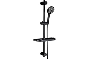 Görbach Asta Doccia Nera 70 cm Colonna Doccia INOX a Parete con Doccetta a 3 Getti e Porte-Savon,Staffe di Fissaggio Regolabili, Senza Miscelatore,Con Tubo Flessibile Doccia 150 cm (HBD12MB)