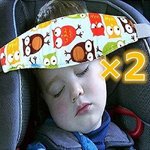 Aoxintek 2pcs Cute Owl Print Toddler Infants and Baby Head Support Pram Stroller Safety Seat Fastening Belt Adjustable Playpens Sleep Positioner