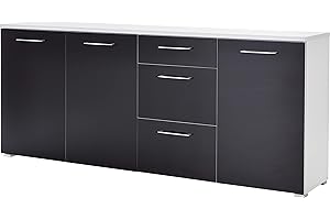 ‎GERMANIA DIE MÖBELMACHER Germania Kommode 3888-32 in Weiß/Anthrazit, mit Glasfronten, 194 x 82 x 40 cm (BxHxT)