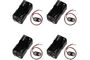 KingBra 4 Packs 4 x 1.5V AA Battery Holder 6V Two Layers Battery Case+4PCS I Type 9V Long Cable Connection Hard Shell Battery Clips Connector