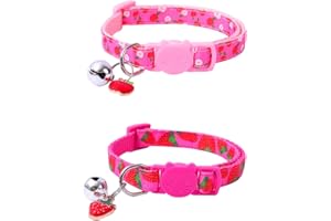 JOAKAUI 2 Pack Cat Collars Adjustable Kitten Collars with Bells Breakaway Button Cat Collars Fruit Style Cat Collar Adjustable 19-30cm