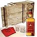 Produktbild Jack Daniels Fire Geschenkset mit 2 original Jack Fire Shot Gläser, 10 Jack Fire Servietten und hochwertiger, wiederverwendbarer Holzbox (1 x 0,7l + 2 original Jack Fire Shot Gläser + 10 Jack Fire Servietten + Holzbox)
