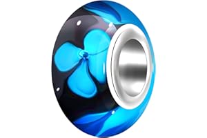 Andante-Stones Argento Massiccio Sterling 925 Originale Vetro di Murano Perlina Bead Color Nero Ciano Black Cyan Elemento Pallina per European Beads + Sacchetto di Organza
