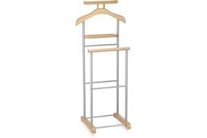 IDIMEX Valet de chambre MEDINA chevalet de nuit double portant pour vêtements, en MDF couleur hêtre et métal laqué argenté