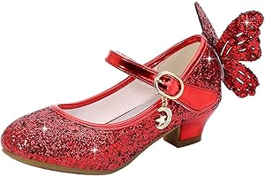 Lanivic Girls Princess Shoes Sequins Sweet Bows High Heels Wedding Party Dress Shoes Dance Bright Diamond Cosplay Christmas Festival Shoes Pink Blue Purple Gold Silver