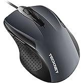 TECKNET Silent Mouse with 1.5 m USB Cable, 6 Buttons, Up to 6400DPI | 4 Adjustable DPI Levels, Anti-Fingerprint Surface for L
