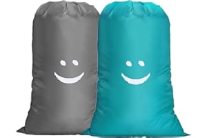 Flintronic Lot de 2 Sac à Linge Large, 120L Sacoche à Linge Pliable, Sac Visage Souriant avec Cordon de Serrage, Léger Sacs de Linge Pliables pour Hôtel Voyages