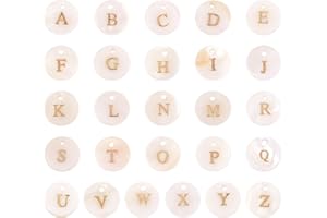 PH PANDAHALL PandaHall - 104 dijes redondos planos de concha de agua dulce natural con letra de bloqueo dorado de 11,5 x 2 mm, dijes del alfabeto A-Z para pulseras, collares, aretes, joyería