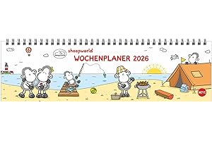 sheepworld Wochenquerplaner 2026: Praktischer Tischquerkalender mit Spiralbindung und niedlichen Schaf-Cartoons. Liebevoll illustrierter Tisch-Kalender. (Tisch-Querplaner Heye)