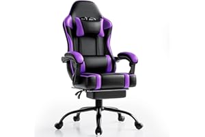 HOTOSYCH Sedia Gaming Ergonomica, Poltrona Gaming con Schienale Regolabile, Sedia da Gamer con Poggiatesta e Supporto Lombare, Sedia Gamer in Pelle Sedia Gaming con Poggiapiedi (Cuscino piatto, Viola)