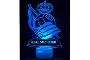 PAGAMADU Lámpara LED 3D decorativa futbol con 16 colores y control remoto. Regalo niños y adultos. Lampara Escudo de futbol. Vive la magia de tu equipo en tu habitación. Regalo llavero (R Sociedad)